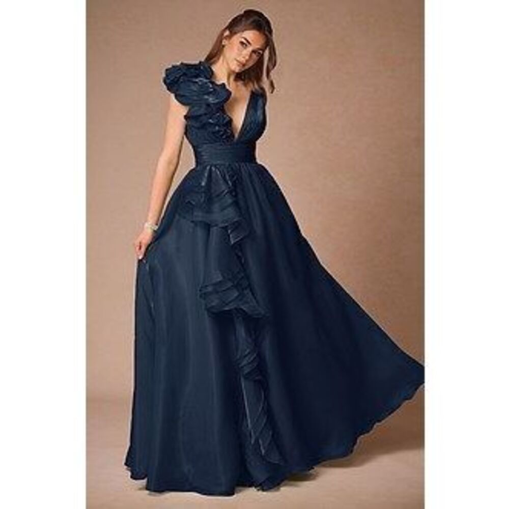 Vespera Navy Ruffles Gown